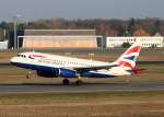 A319 British Airways A 319-131 G-EUPS beim Start in Berlin-Tegel am 21.11.2009