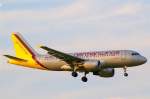 A319 Airbus A319-112 D-AKNU der GermanWings
am Abend des 31.07.09 im Endanflug auf Z�rich Kloten.