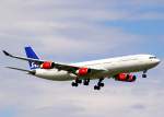A340 Airbus A340-313X OY-KBC der Scandinavian Airlines - SAS am 17.05.09 im Endanflug auf Z�rich-Kloten