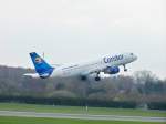 Condor Flugdienst, A320-212, D-AICK beim Start am Hamburger Flughafen. Aufegenommen ...