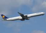 Lufthansa Lufthansa, D-AIHB, Airbus A 340-600 (Bremerhaven), 2010.04.10, FRA, Frankfurt, Germany