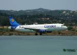 Condor A 320-212 D-AICA kurz vor der Landung in Korfu ...