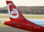 A320 Air Berlin (Belair), HB-JOZ, Airbus A 320-200 (Seitenleitwerk/Tail), 20.03.2011, DUS-EDDL, D�sseldorf, Germany