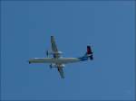 Dash 8 De Havilland Canada DHC-8-402 Q Dash 8 (LX-LGC) der Luxair �berfliegt den Bahnhof von Luxemburg am 08.06.08. Der Mond hat sich auch noch am unteren rechten Bildrand versteckt.