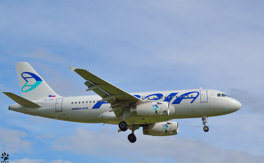 ADRIA A319-132, 5S-AAR bei der Landung; Maribor Flughafen MBX. /28.9.2012