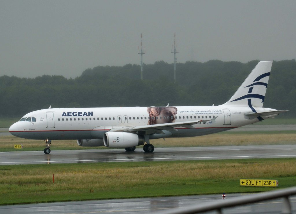 Aegean Airlines, SX-DVU  Pheidias , Airbus A 320-200 (Akropolis-Sticker auf der linken Seite), 20.06.2011, DUS-EDDL, Dsseldorf, Germany 

