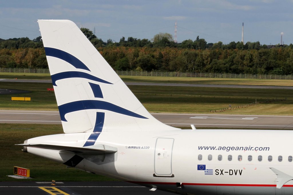 Aegean Airlines, SX-DVV  Cleisthenes , Airbus, A 320-200 (Seitenleitwerk/Tail), 22.09.2012, DUS-EDDL, Düsseldorf, Germany
 
