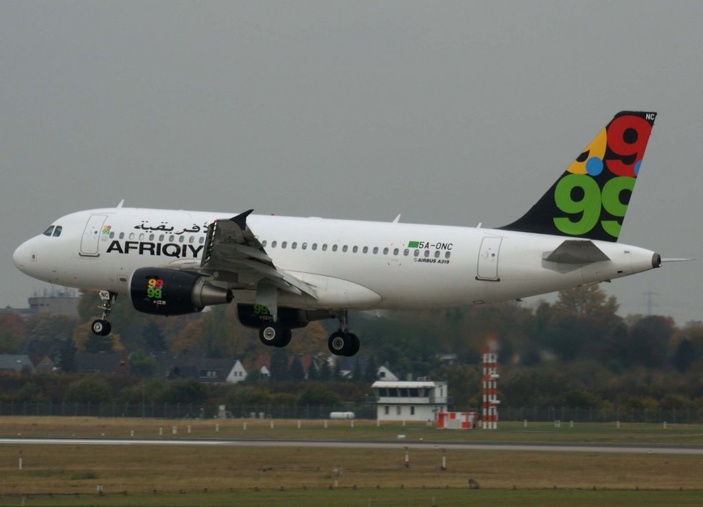 Afriqiyah Airways, 5A-ONC, Airbus A 319-100, 2009.10.24, DUS, Dsseldorf, Germany