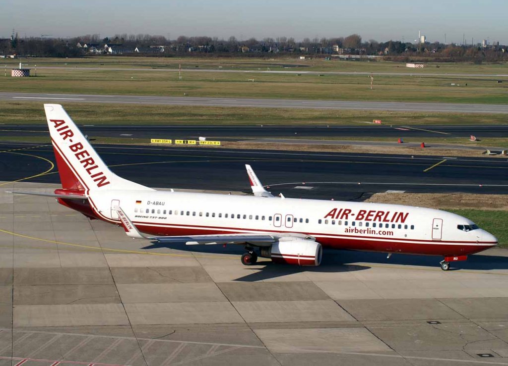 Air Berlin, D-ABAU (alte AB-Lackierung), Boeing 737-800 WL, 2008.02.09, DUS, Dsseldorf, Germany