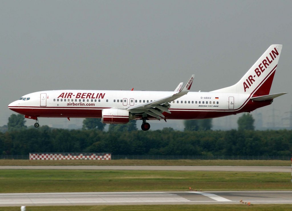 Air Berlin, D-ABAV (alte AB-Lackierung), Boeing 737-800 WL, 2009.09.09, DUS, Dsseldorf, Germany