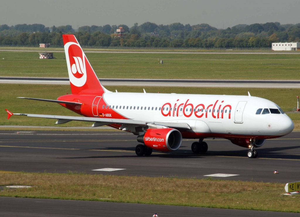 Air Berlin, D-ABGK (aktuelle-AB-Lackierung), Airbus A 319-100, 2009.09.09, DUS, Dsseldorf, Germany