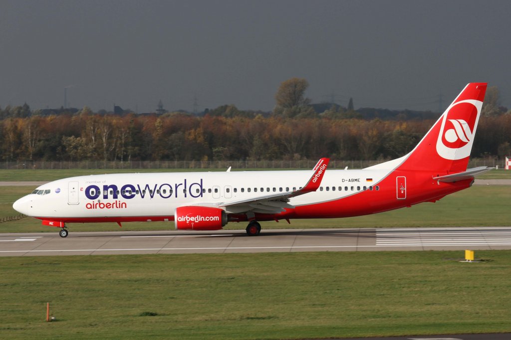 Air Berlin, D-ABME, Boeing, 737-800 wl (Oneworld-Sticker), 10.11.2012, DUS-EDDL, Dsseldorf, Germany 