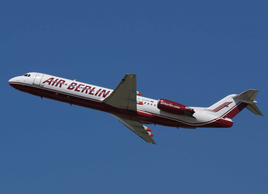Air Berlin, D-AGPD (alte AB-Lackierung), Fokker 100, 2008.07.15, DUS, Dsseldorf, Germany