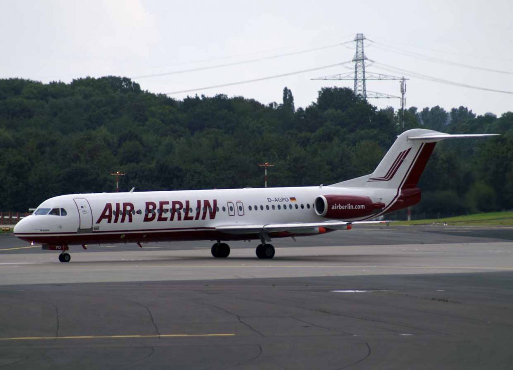 Air Berlin, D-AGPO (alte AB-Lackierung), Fokker 100, 2007.09.11, DUS, Dsseldorf, Germany