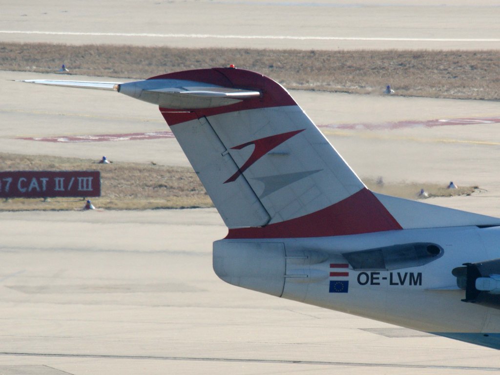 Austrian (Tyrolean Airways), OE-LVM  Krasnador , Fokker, 100 (Seitenleitwerk/Tail), 16.01.2012, STR-EDDS, Stuttgart, Germany
