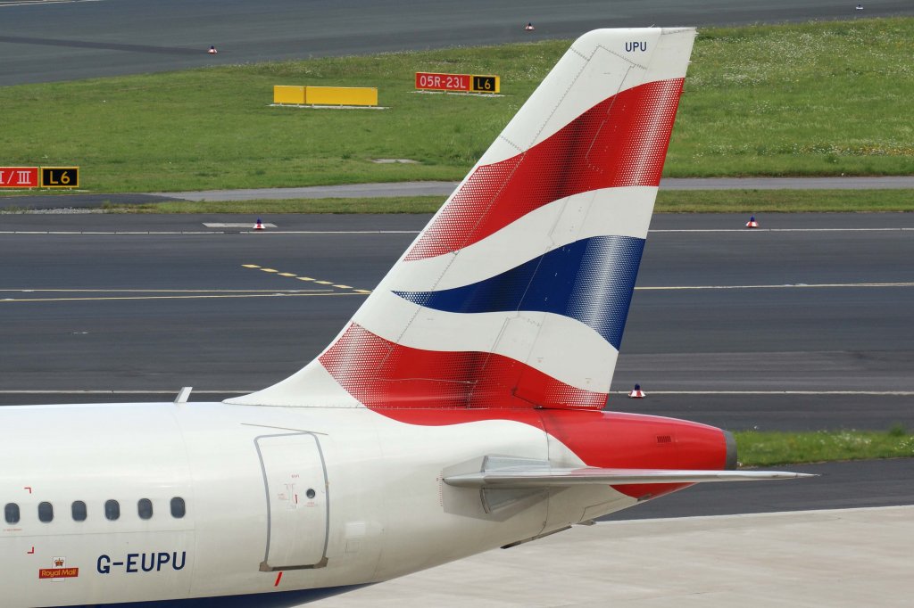 British Airways, G-EUPU, Airbus, A 319-100 (Seitenleitwerk/Tail), 11.08.2012, DUS-EDDL, Dsseldorf, Germany 