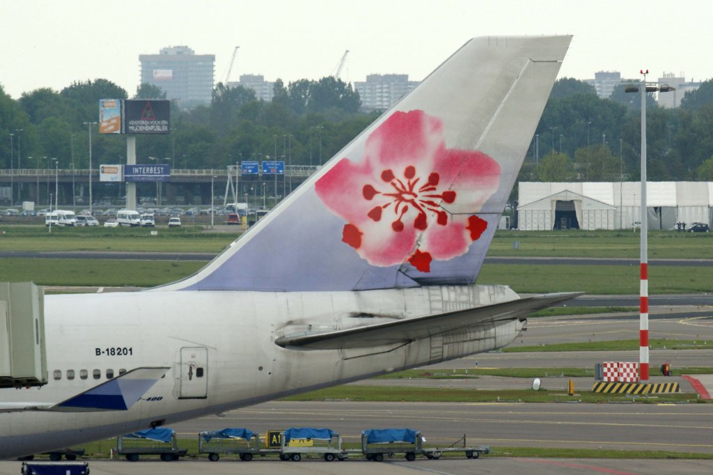 China Airlines, B-18201, Boeing, 747-400 (Seitenleitwerk/Tail), 25.05.2012, AMS-EHAM, Amsterdam (Schiphol), Niederlande 