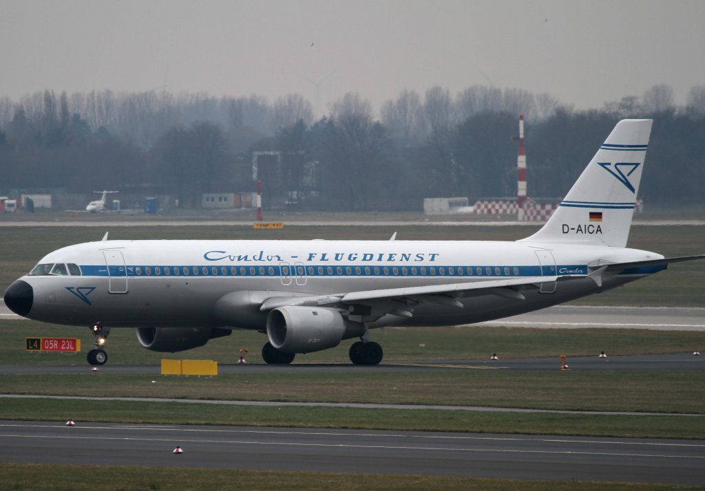 Condor-Berlin, D-AICA  Hans , Airbus, A 320-200 (Retro-Lackierung), 11.03.2013, DUS-EDDL, Dsseldorf, Germany 