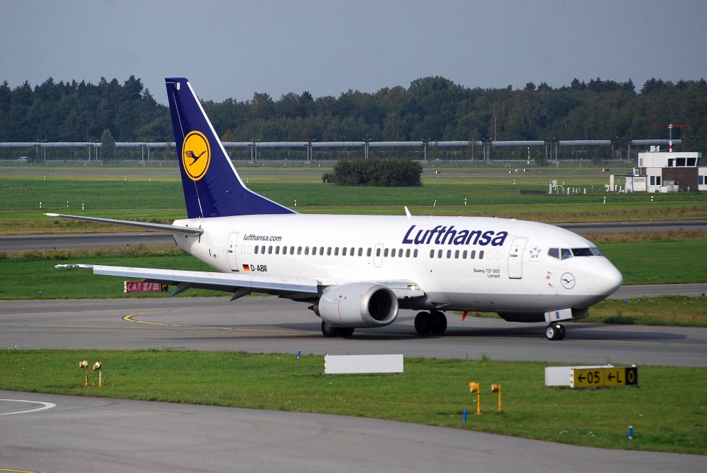Die Boeing 737-500 D-ABII Lrrach nach der Landung in Hamburg Fuhlsbttel am 24.09.11