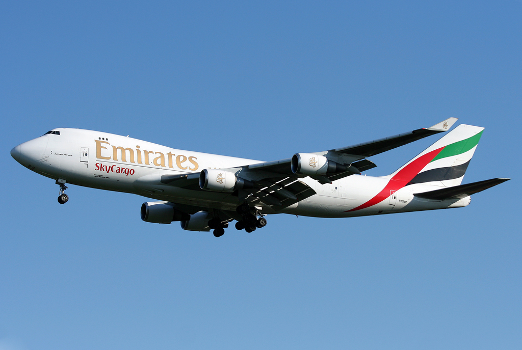 Emirates Sky Cargo B747-400ERF N498MC im Anflug auf die 05R in DUS / EDDL / Dsseldorf am 11.05.2008