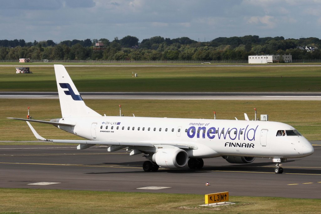 Finnair, OH-LKN, Embraer, ERJ-190 LR (neue Finnair-Lackierung & oneworld-Sticker), 22.09.2012, DUS-EDDL, Dsseldorf, Germany