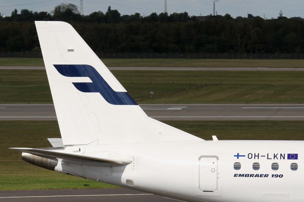 Finnair, OH-LKN, Embraer, ERJ-190 LR (neue Finnair-Lackierung & oneworld-Sticker ~ Seitenleitwerk/Tail), 22.09.2012, DUS-EDDL, Dsseldorf, Germany