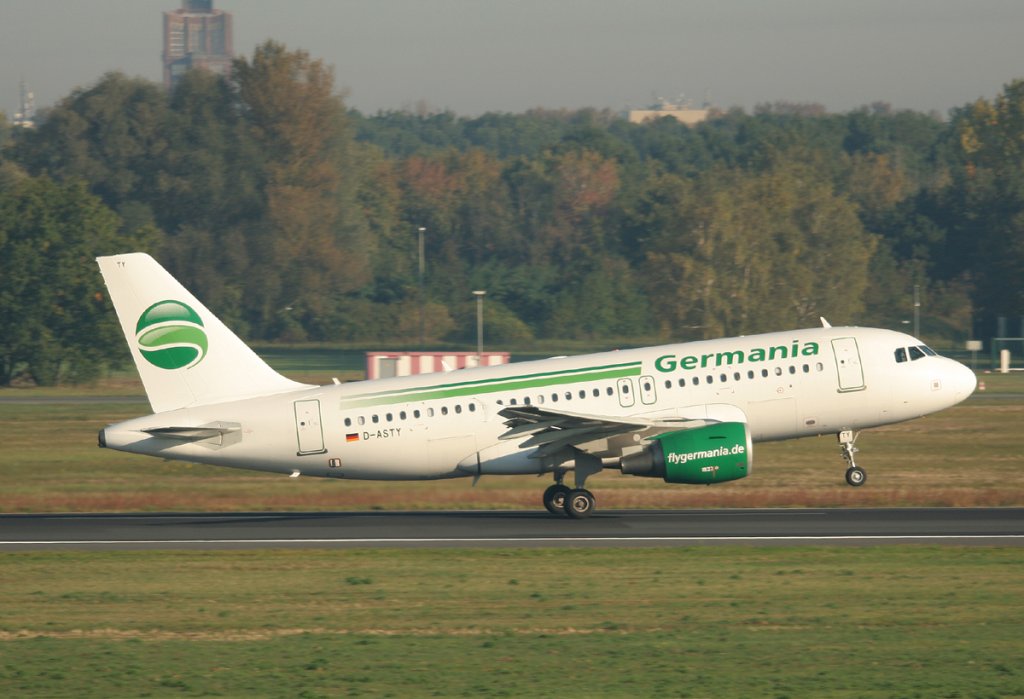 Germania A 319-112 D-ASTY beim Start in Berlin-Tegel am 01.10.2011