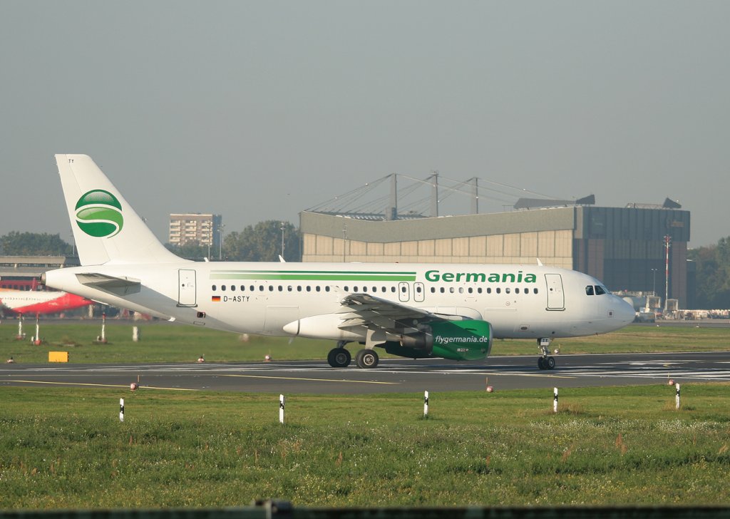 Germania A 319-112 D-ASTY kurz vor dem Start in Berlin-Tegel am 24.09.2011