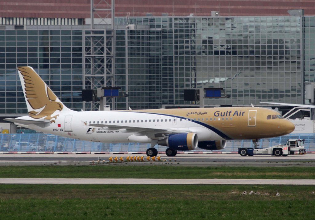 Gulf Air, A9C-AQ, Airbus, A 320-200 (F1-GP Bahrein'13 - Sticker), 21.04.2013, FRA-EDDF, Frankfurt, Germany