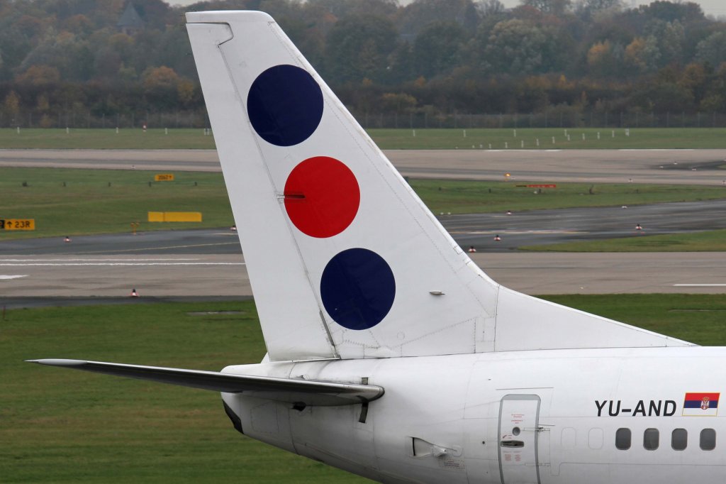 JAT Airways, YU-AND, Boeing, 737-300 (Seitenleitwerk/Tail), 10.11.2012, DUS-EDDL, Dsseldorf, Germany 

