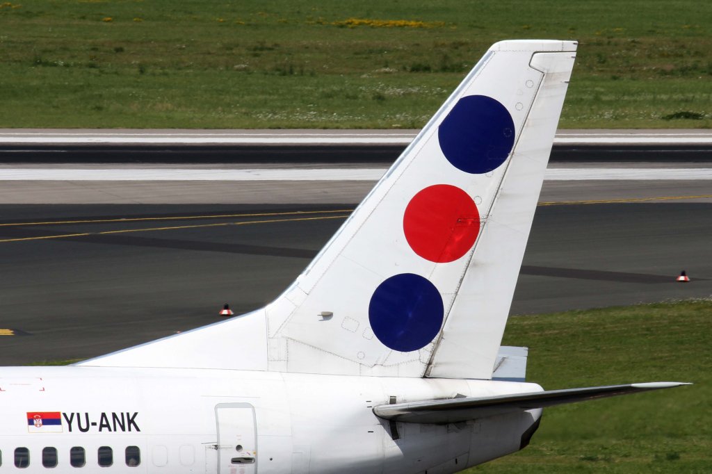 JAT Airways, YU-ANK, Boeing, 737-300 (Seitenleitwerk/Tail), 11.08.2012, DUS-EDDL, Dsseldorf, Germany 