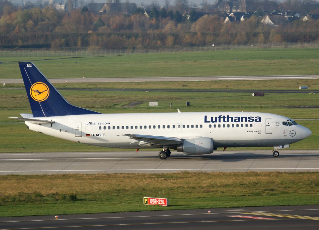 Lufthansa, D-ABEE, Boeing 737-300  Ulm  (Sticker-lufthansa.com), 2010.11.21, DUS-EDDL, Dsseldorf, Germany 

