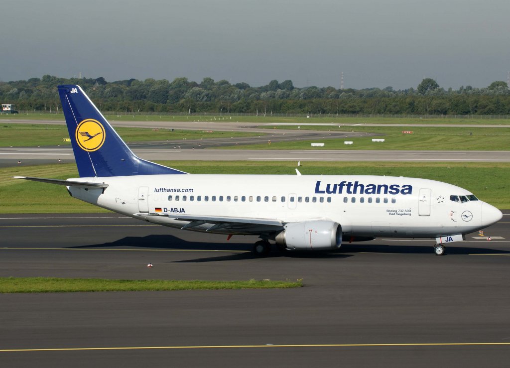 Lufthansa, D-ABJA, Boeing 737-500  Bad Segeberg  (Sticker-lufthansa.com), 2010.09.22, DUS-EDDL, Dsseldorf, Germany 

