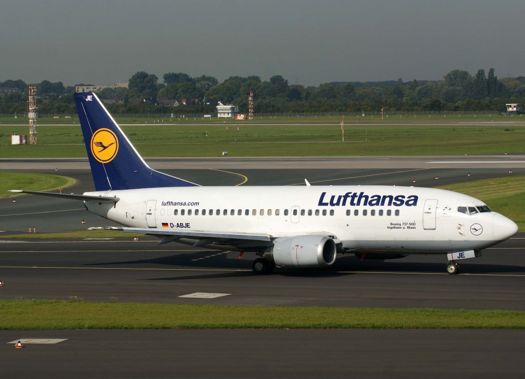 Lufthansa, D-ABJE, Boeing 737-500  Ingelheim am Rhein  (Sticker-lufthansa.com), 2010.09.23, DUS-EDDL, Dsseldorf, Germany 

