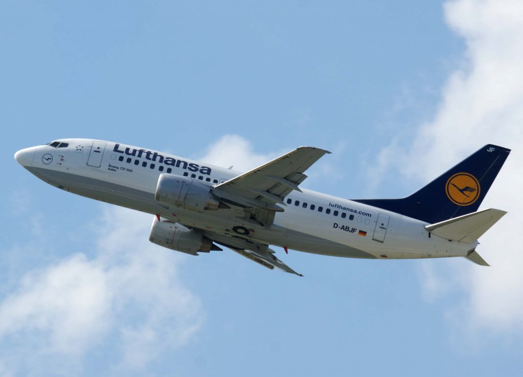 Lufthansa, D-ABJF, Boeing 737-500  Aalen  (Sticker-lufthansa.com), 2010.06.11, DUS-EDDL, Dsseldorf, Germany 

