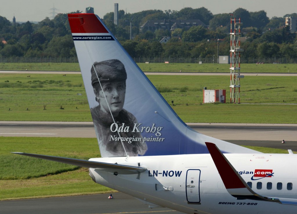 Norwegian Air Shuttle, LN-NOW, Boeing 737-800 WL  Oda Krohg  (Seitenleitwerk/Tail), 2010.09.22, DUS-EDDL, Dsseldorf, Germany

