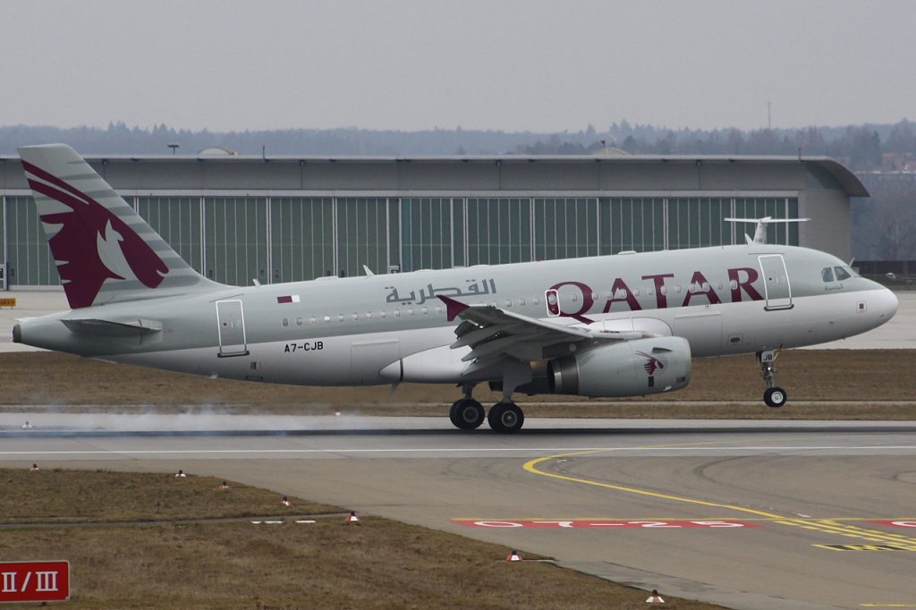 Qatar Airways 
Airbus A319-133LR 
A7-CJB
STR Stuttgart [Echterdingen], Germany
06.03.11