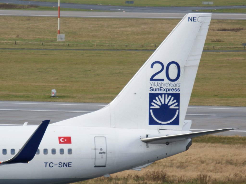 SunExpress, TC-SNE, Boeing, 737-800 wl (Seitenleitwerk/Tail), 06.01.2012, DUS-EDDL, Dsseldorf, Germany 