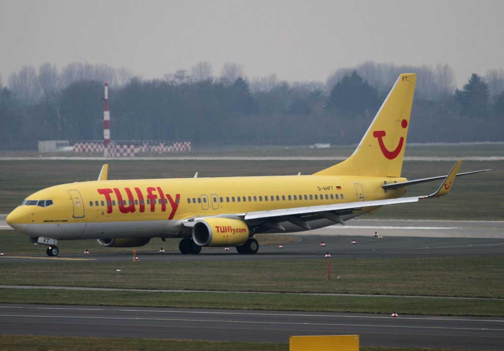 TUIfly, D-AHFT, Boeing, 737-800 wl (gelbe Lackierung), 11.03.2013, DUS-EDDL, Dsseldorf, Germany