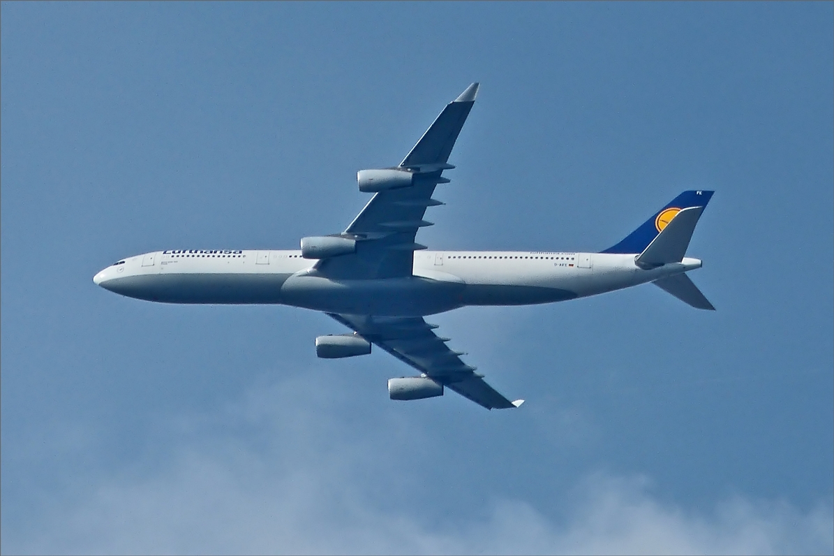 .  D-AIFE, Lufthansa Airbus  A340-313 X aufgenommen  nahe Hanau am 28.02.2015.