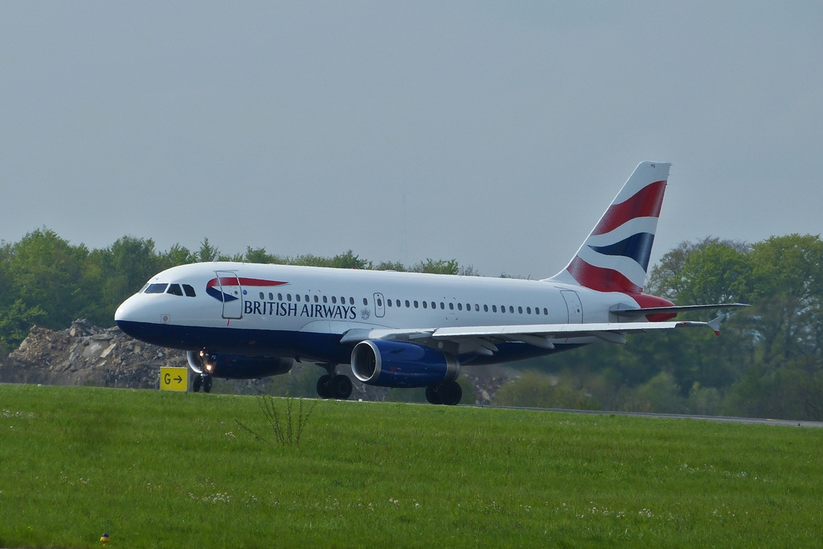 . G-EUPG Airbus A319-131 der British Airways, kurz vor dem Abheben vom Flughafen von Luxemburg aufgenommen.  02.05.2015