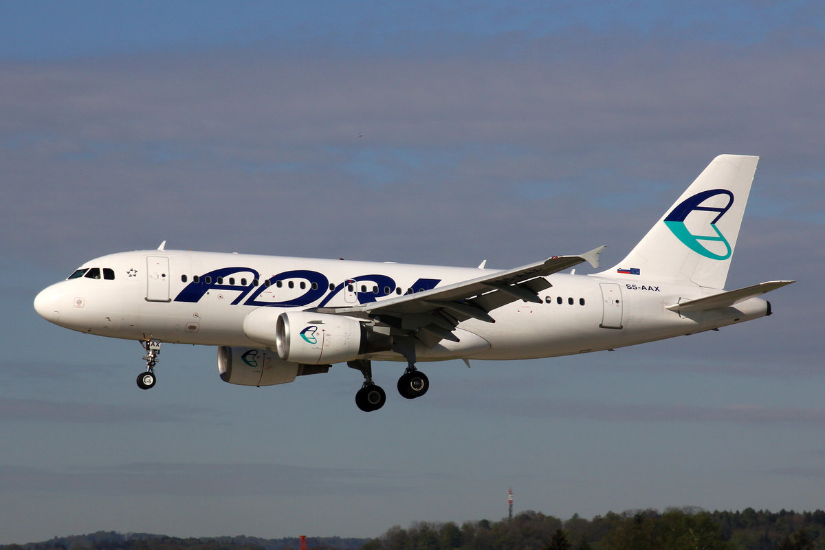 Adria Airways, S5-AAX, Airbus A319-111, 28.April 2016, ZRH Zürich, Switzerland.