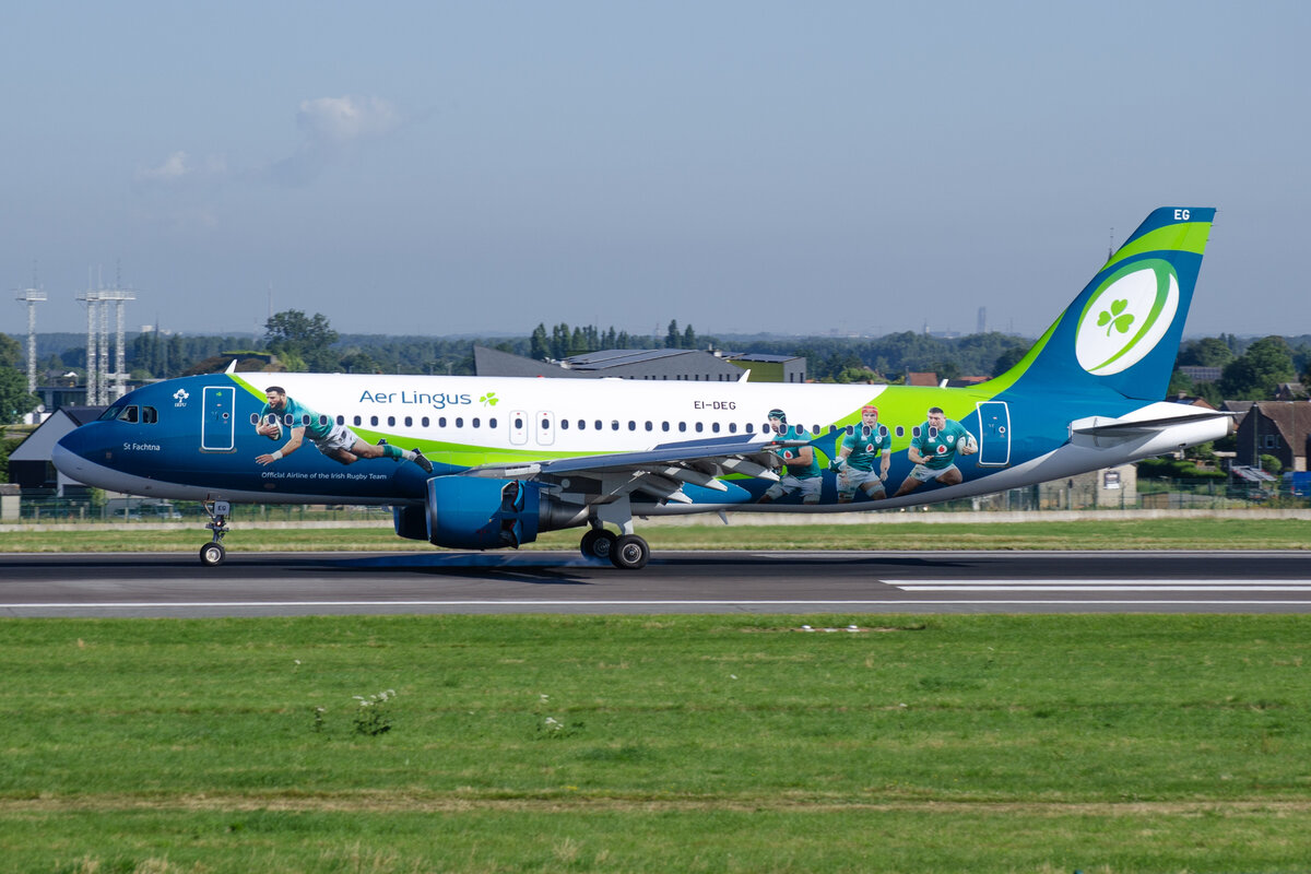 Aer Lingus A320 EI-DEG  Irish Rugby Team  c/s in Br�ssel am 27.07.2024