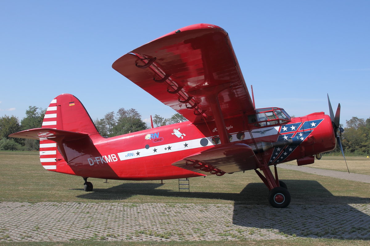 Air Albatros, Antonov AN-2TP, D-FKMB, 'Red Eagle'. Flugplatzfest 60 Jahre Flugplatz Leverkusen Am Kurtekotten (EDKL), 31.08.2019.