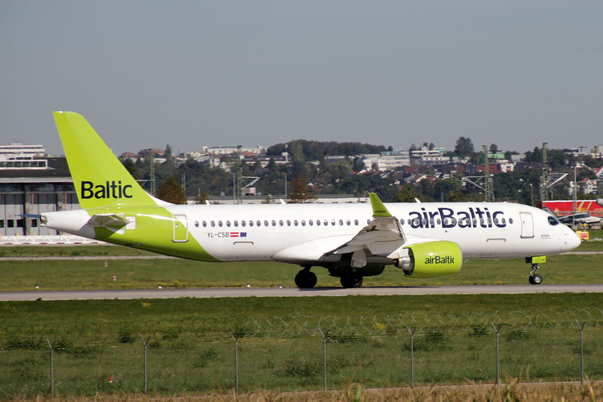 Air Baltic (BT-BTI), YL-CSB, Airbus (Bombardier), A 220-300 (CS-300, BD-500-1A11), 25.09.2023, EDDS-STR, Stuttgart, Germany