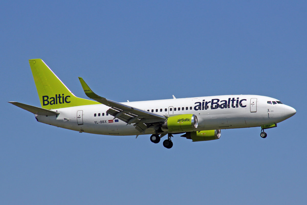 Air Baltic, YL-BBX, Boeing 737-36Q, 7.August 2017, ZRH Zürich, Switzerland.