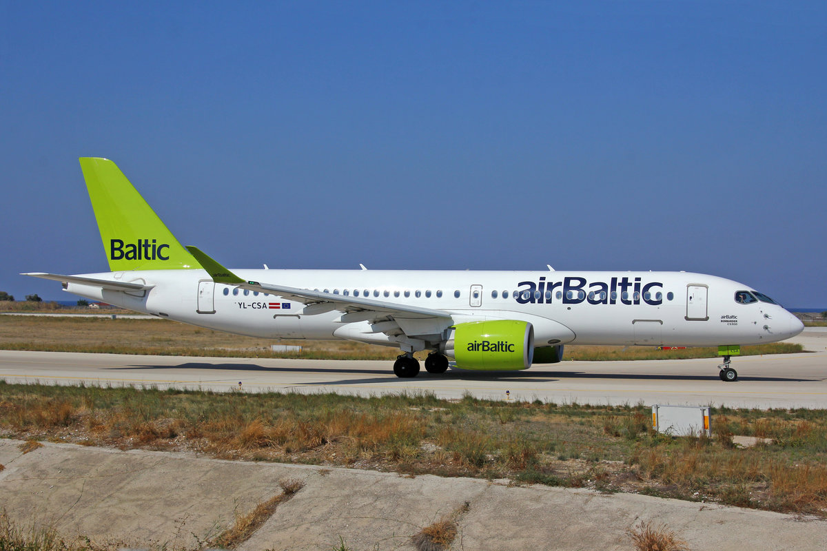 Air Baltic, YL-CSA, Bombardier CS-300, msn: 55003, 12.Oktober 2018, RHO Rhodos, Greece.