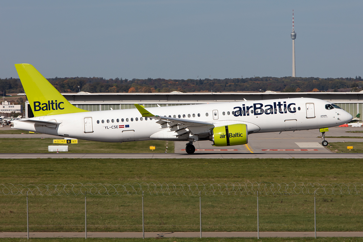 Air Baltic, YL-CSE, Airbus, A220-300, 15.10.2019, STR, Stuttgart, Germany


