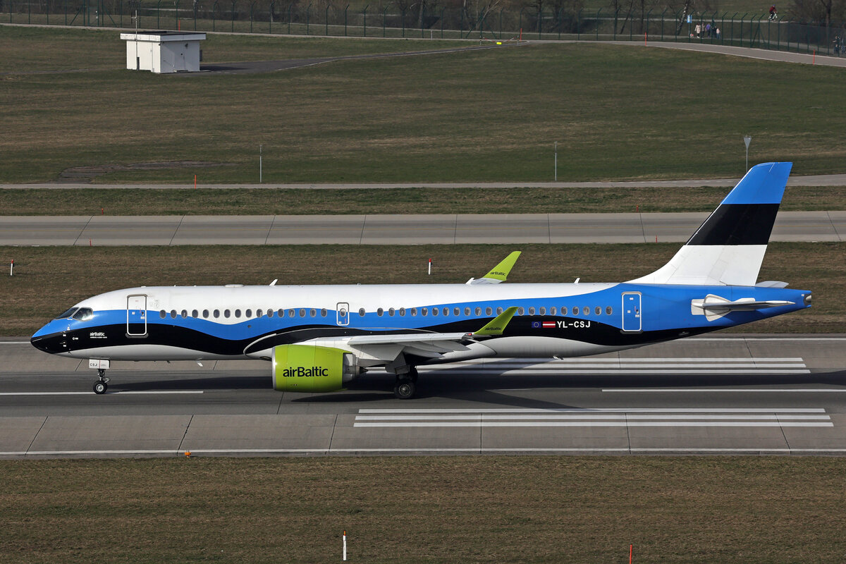 Air Baltic, YL-CSJ, Airbus A220-371, msn: 55038,  Tallinn , 07.März 2026, ZRH Zürich, Switzerland.