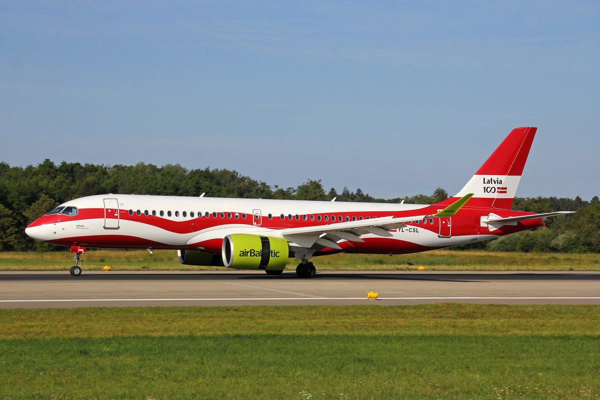 Air Baltic, YL-CSL, Airbus A220-300, msn: 55041,  Riga , 01.August 2019, ZRH Zürich, Switzerland.